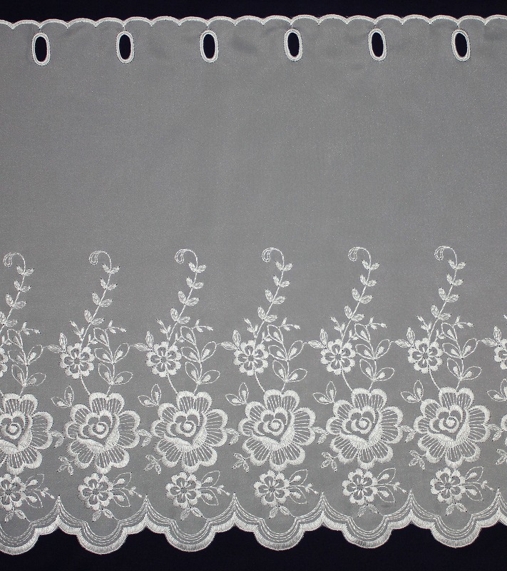 カフェカーテン ししゅう　丈５０㎝　ＦＤ-５９６５４　（花柄）　ホワイト