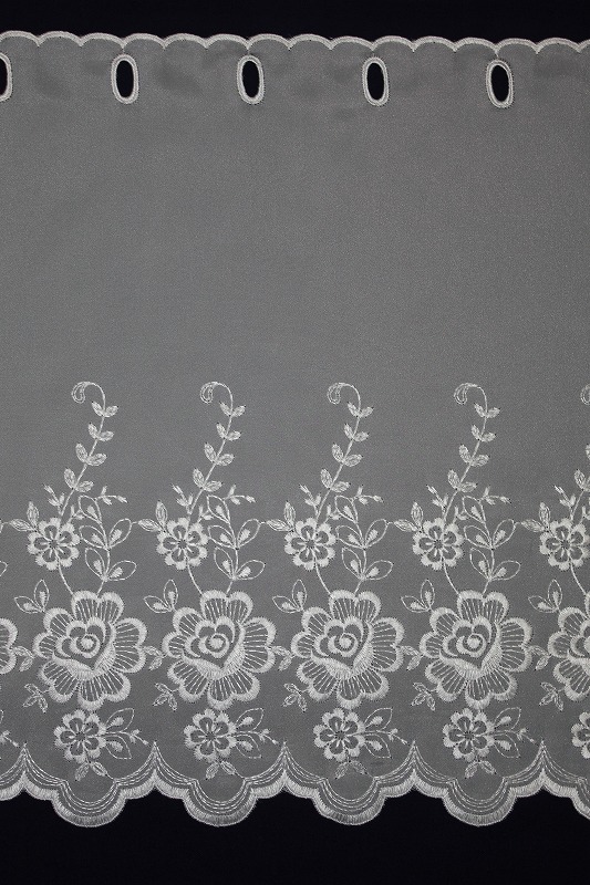 カフェカーテン ししゅう　丈５０㎝　ＦＤ-５９６５４　（花柄）　ホワイト